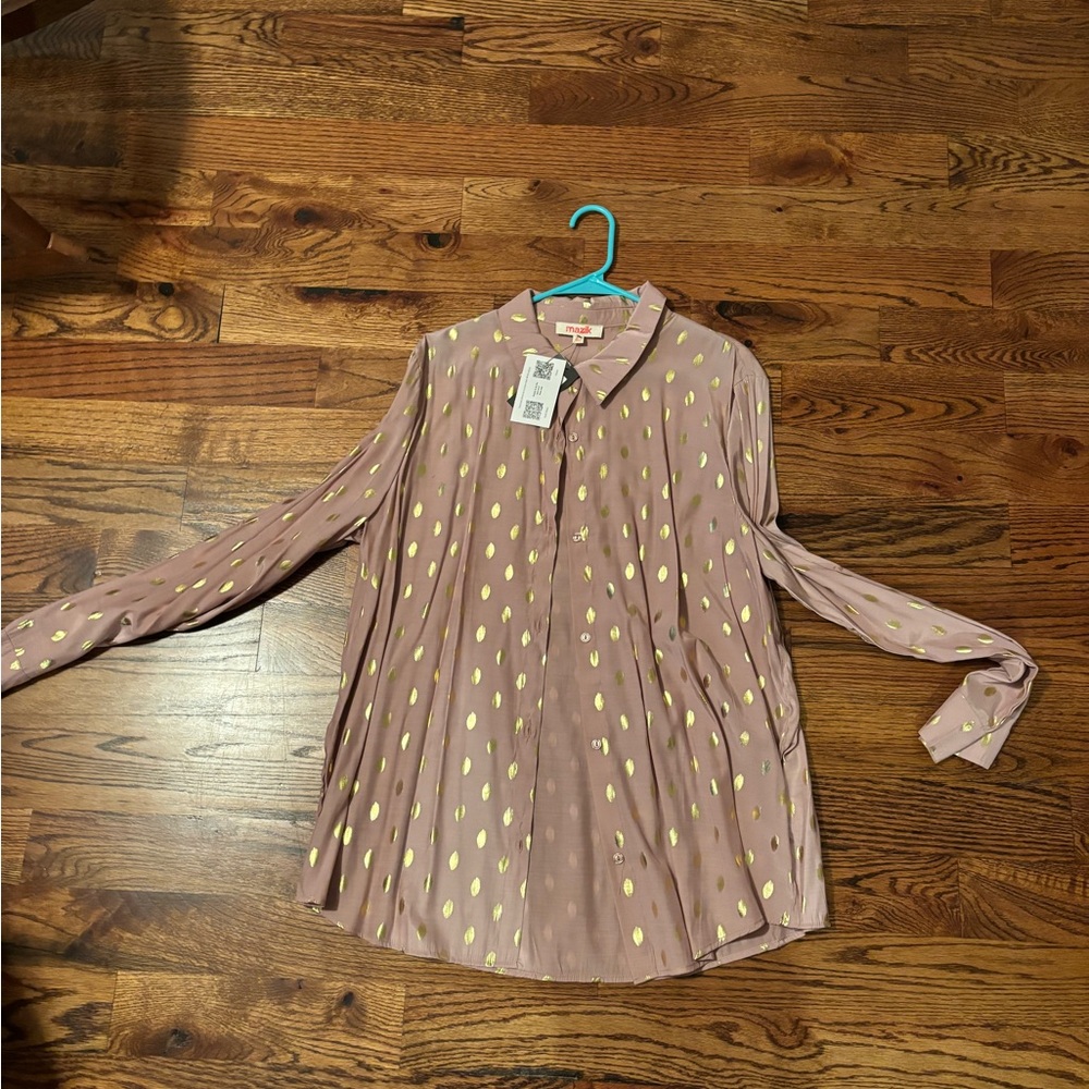 Mazik Purple Pleated Button Down Shirt with Notched Collar